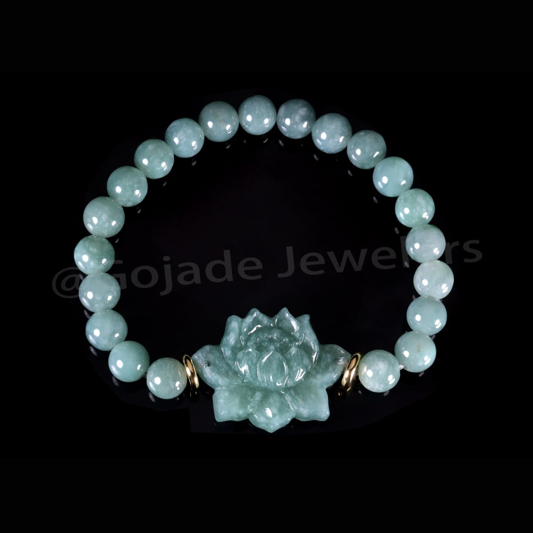Lotus Bracelet Bracelet 100% Natural Burma Jade Jadeite With Certificated b93