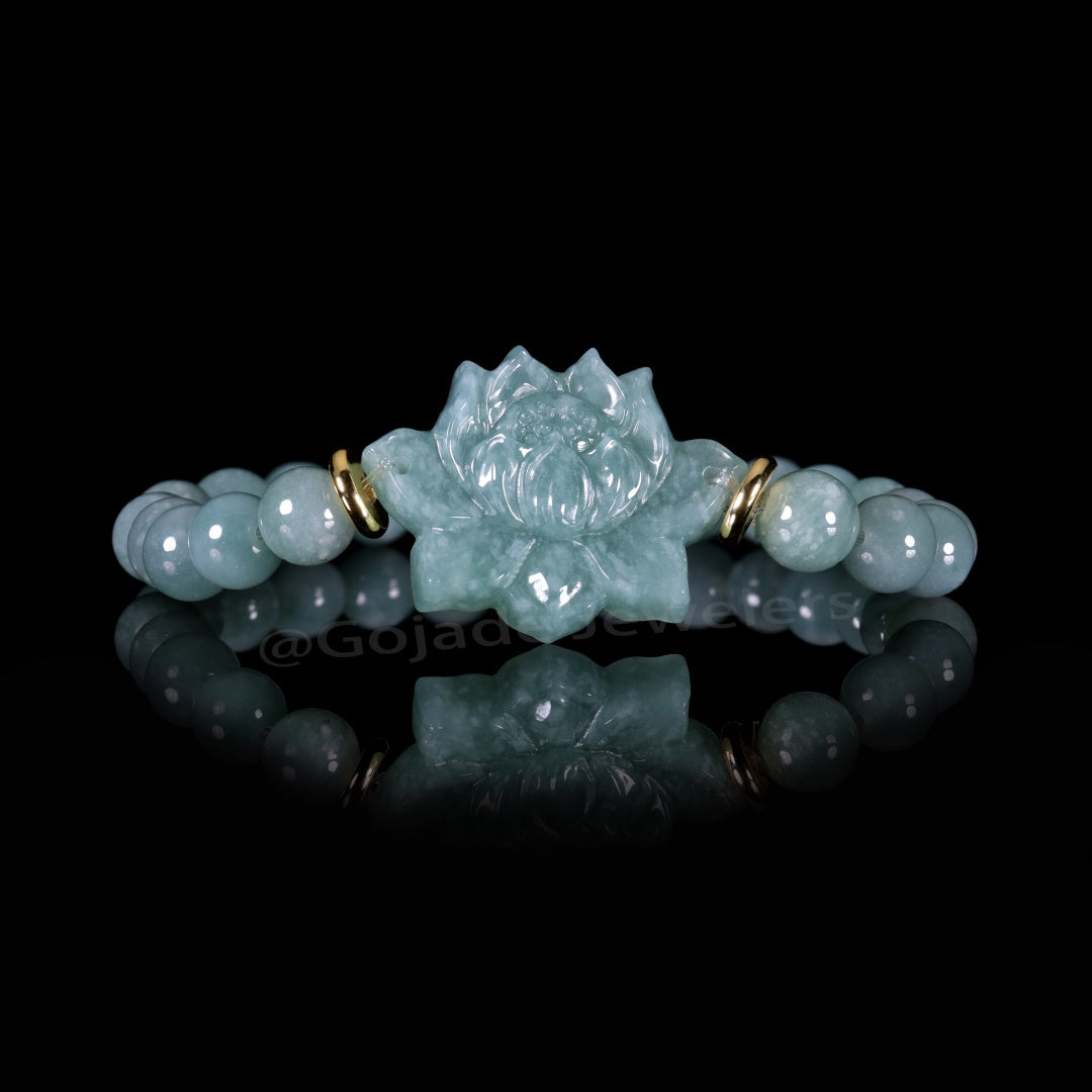 Lotus Bracelet Bracelet 100% Natural Burma Jade Jadeite With Certificated b93