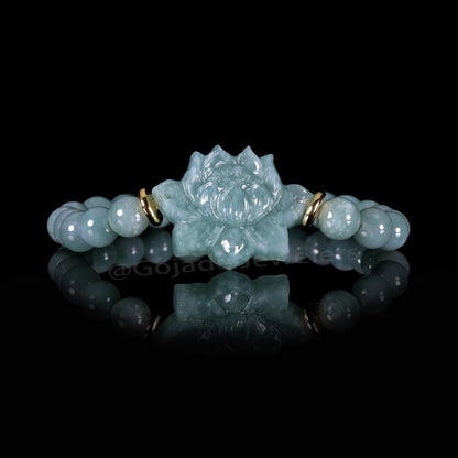 Lotus Bracelet Bracelet 100% Natural Burma Jade Jadeite With Certificated b93