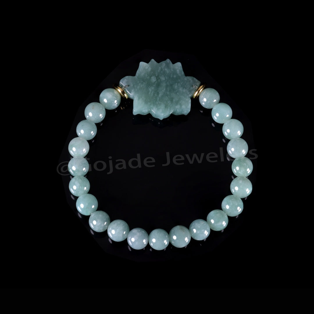 Lotus Bracelet Bracelet 100% Natural Burma Jade Jadeite With Certificated b93