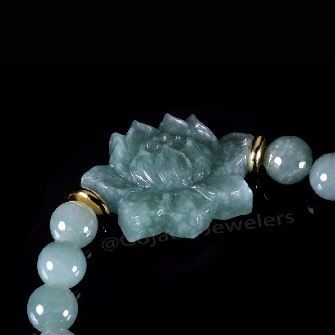 Lotus Bracelet Bracelet 100% Natural Burma Jade Jadeite With Certificated b93