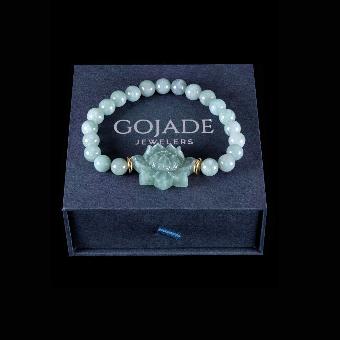 Lotus Bracelet Bracelet 100% Natural Burma Jade Jadeite With Certificated b93