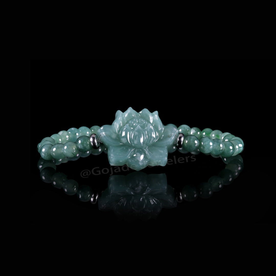 Lotus Bracelet Bracelet 100% Natural Burma Jade Jadeite With Certificated b93