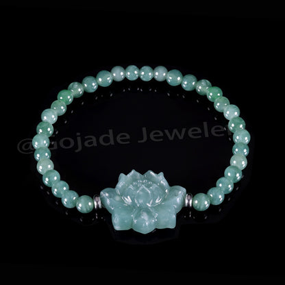 Lotus Bracelet Bracelet 100% Natural Burma Jade Jadeite With Certificated b93