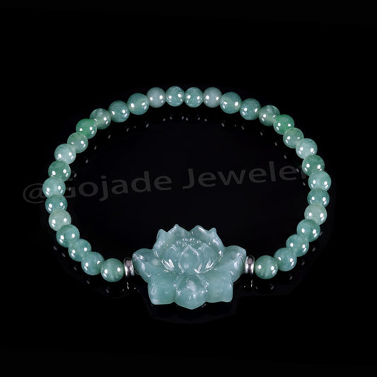 Lotus Bracelet Bracelet 100% Natural Burma Jade Jadeite With Certificated b93
