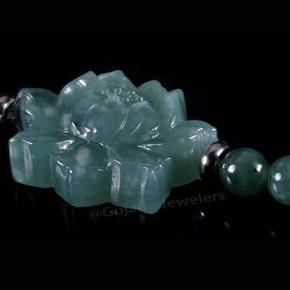 Lotus Bracelet Bracelet 100% Natural Burma Jade Jadeite With Certificated b93