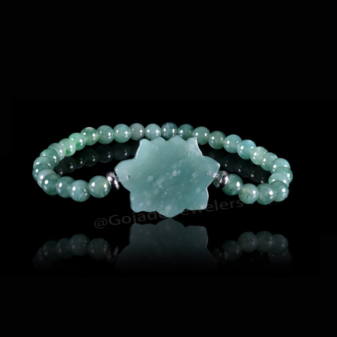 Lotus Bracelet Bracelet 100% Natural Burma Jade Jadeite With Certificated b93