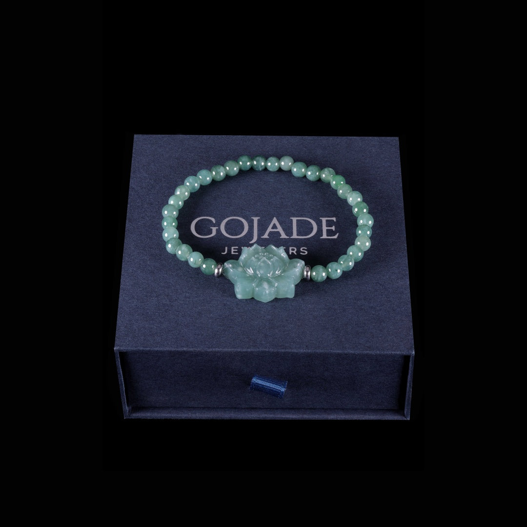 Lotus Bracelet Bracelet 100% Natural Burma Jade Jadeite With Certificated b93