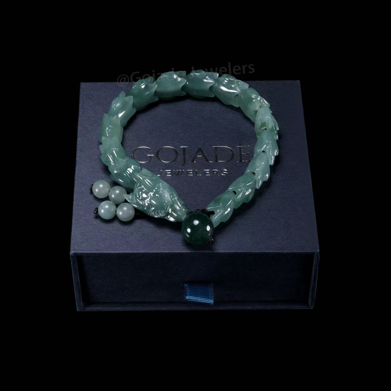 The Dragon Bracelet 100% Natural Blue Bead Jade Jadeite Bracelet With Certificated