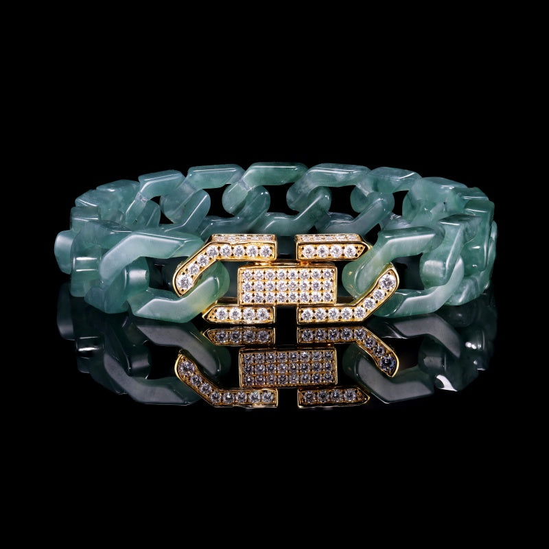 The Hip Hop Jade Rhombus Bracelet (S925 Silver With Mozambique Diamonds)