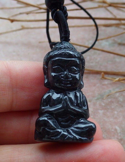 Certified Black Burma 100% Natural A Jade jadeite Pendant Sakyamuni Buddha God Necklace 释迦牟尼佛 580642  TN