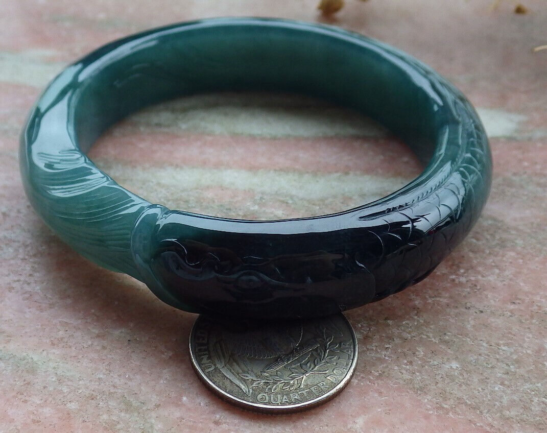 Certified Icy Green Burma 100% Natural A JADE Jadeite Fish Bangle Bracelet 60 mm 手镯 636582  TN