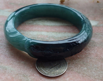 Certified Icy Green Burma 100% Natural A JADE Jadeite Fish Bangle Bracelet 60 mm 手镯 636582  TN