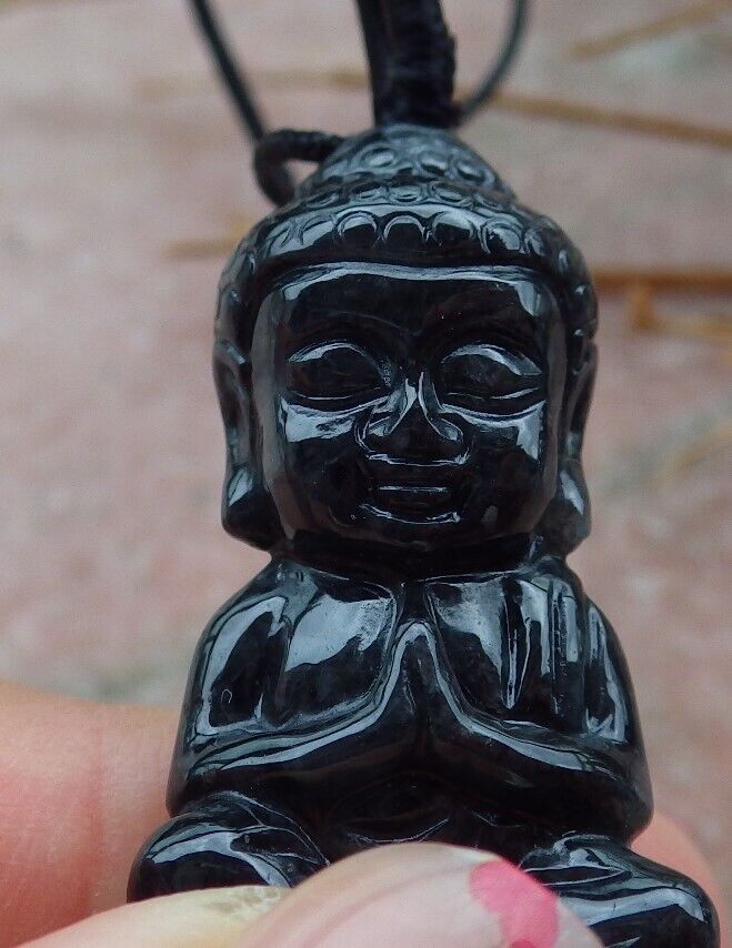 Certified Black Burma 100% Natural A Jade jadeite Pendant Sakyamuni Buddha God Necklace 释迦牟尼佛 580642  TN