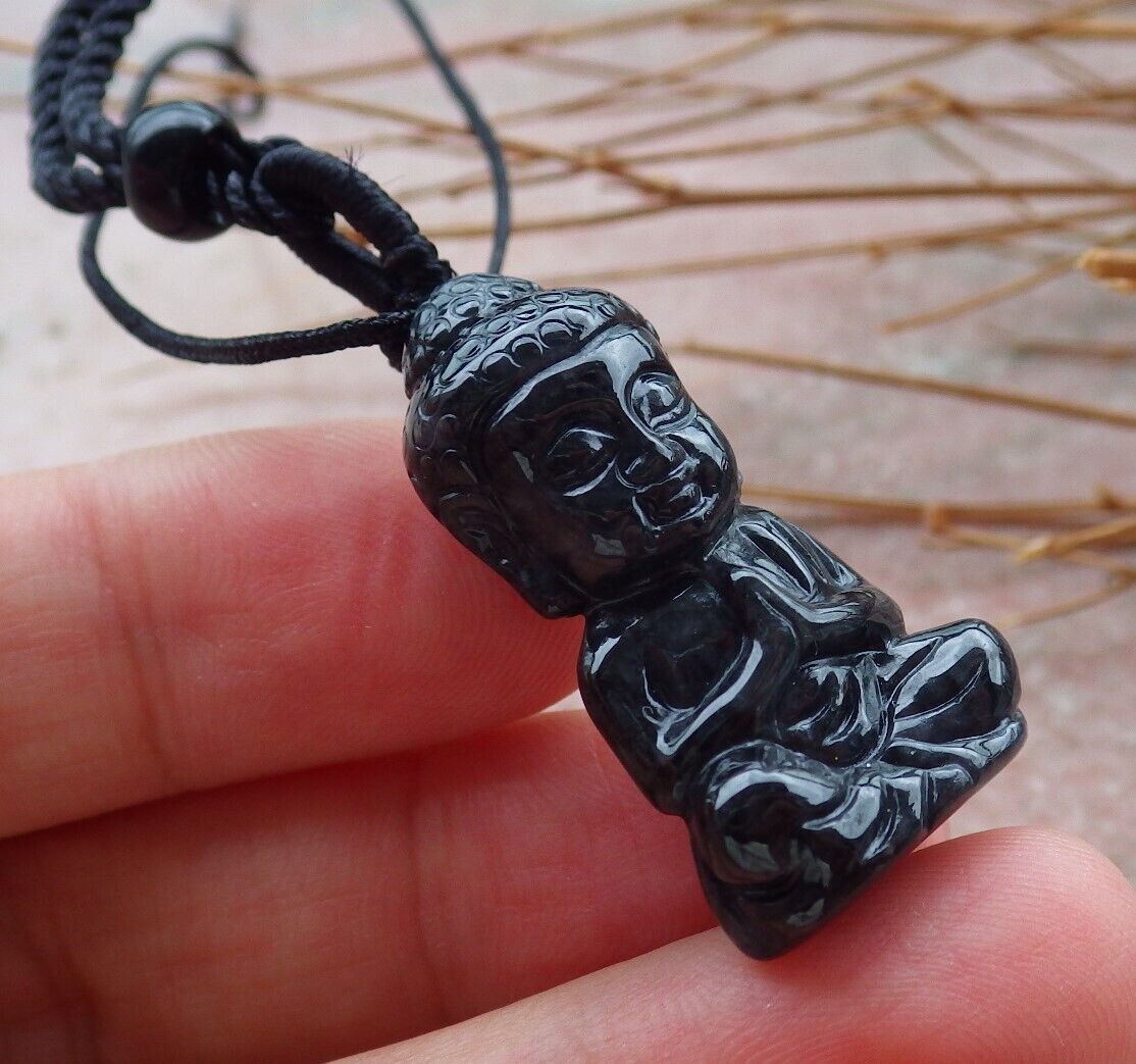 Certified Black Burma 100% Natural A Jade jadeite Pendant Sakyamuni Buddha God Necklace 释迦牟尼佛 580642  TN