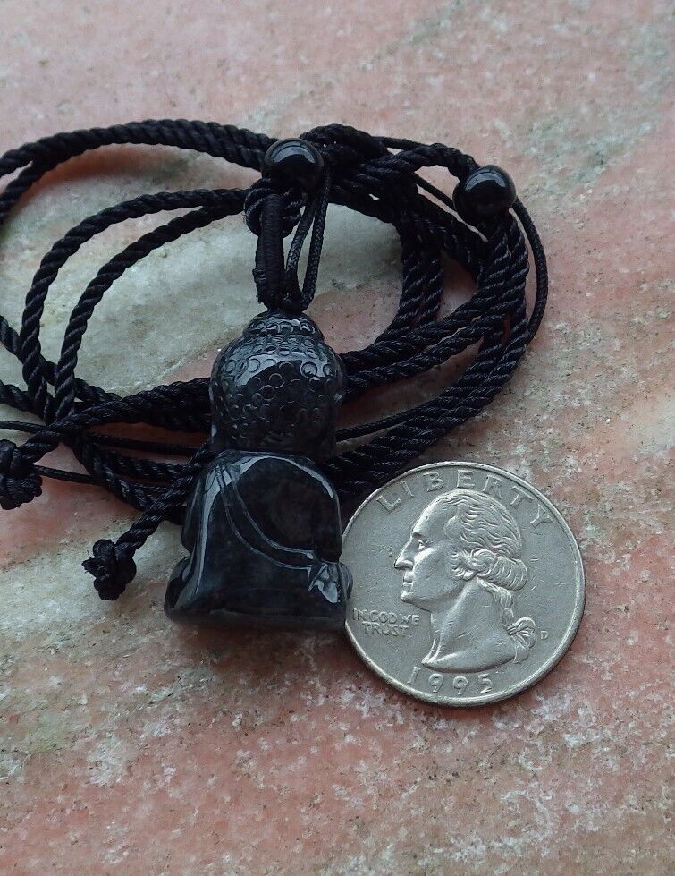 Certified Black Burma 100% Natural A Jade jadeite Pendant Sakyamuni Buddha God Necklace 释迦牟尼佛 580642  TN
