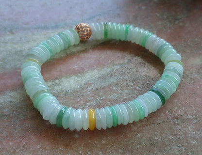 Certified Yellow Green Pale Lavender 100% Natural A JADE Jadeite Bead Beads Bangle Circle Bead Beads Bangle Bracelet 平安扣手链 524545  TN