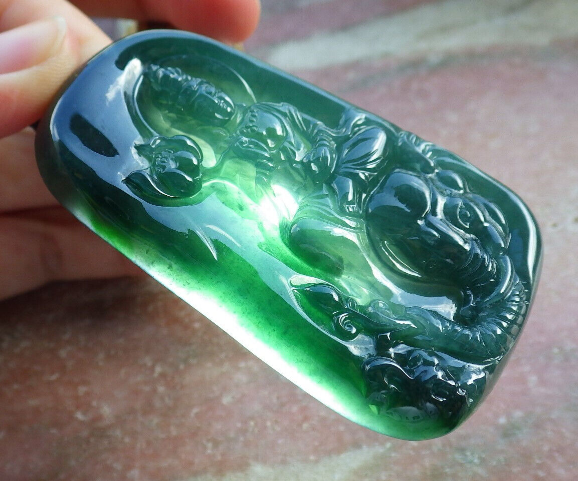 Certified Icy Blue Water Green Burma 100% Natural A Jade jadeite Pendant Guanyin Kwan Yin Elephant Lotus Flower Necklace 观音 632811  TN
