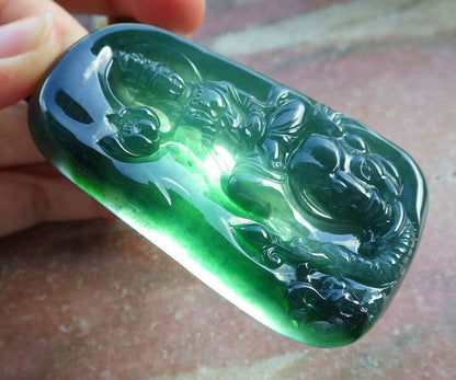 Certified Icy Blue Water Green Burma 100% Natural A Jade jadeite Pendant Guanyin Kwan Yin Elephant Lotus Flower Necklace 观音 632811  TN