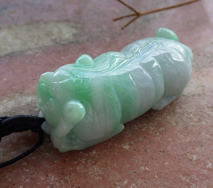 Certified Green 100% Natural A Jade jadeite Pendant Tiger Money Coin Necklace 虎虎生威 525750  TN