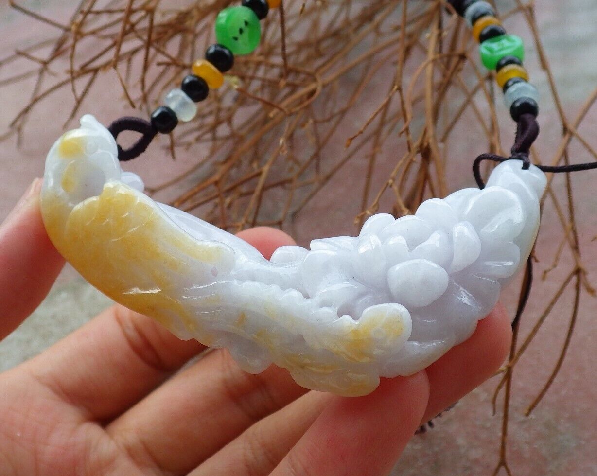 Certified Yellow Pale Lavender 100% Natural A Jade jadeite Pendant Phoenix Ruyi Coin Flower Necklace 凤凰 525985  TN