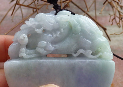 Certified Green Pale Lavender 100% Natural A Jade jadeite Pendant Flying Dragon Ruyi Necklace 生意兴隆 528896  TN