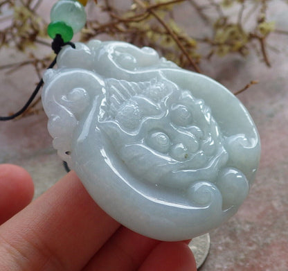 Certified Green Burma 100% Natural A Jade jadeite Pendant Dragon Ruyi Necklace 生意兴隆 633508  TN