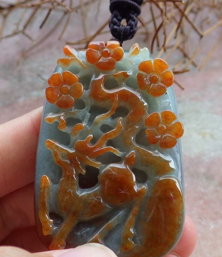 Certified Red Green 100% Natural A Jade jadeite Pendant Deer Flower Necklace 梅花鹿 529538   TN