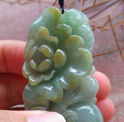Certified Yellow Green 100% Natural A Jade jadeite Pendant Phoenix Bird Ruyi Coin Flower Necklace 凤凰 525903  TN