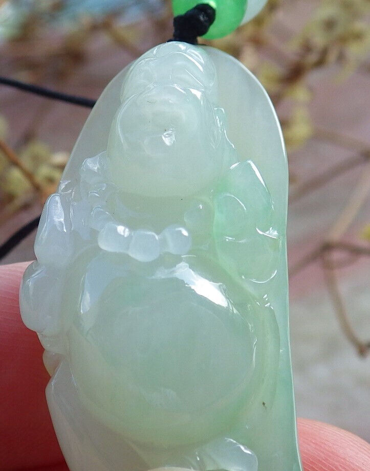 Certified Green Burma 100% Natural A Jade jadeite pendant Happy Buddha God Gourd Necklace 开心佛 632780 TN
