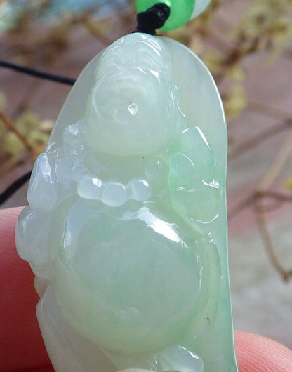 Certified Green Burma 100% Natural A Jade jadeite pendant Happy Buddha God Gourd Necklace 开心佛 632780 TN