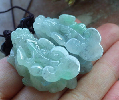 Pair Certified Green Burma 100% Natural A Jade jadeite Pendant Dragon Pi Xiu Coin Money Coin Necklace 风水貔貅 574130 TN