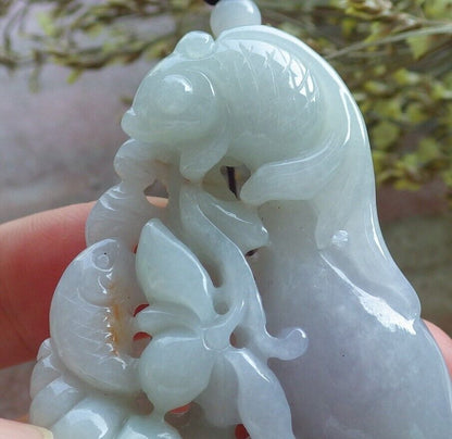 Certified Green Burma 100% Natural A Jade jadeite Pendant Fish Sea Shell Lotus Flower Necklace 574225 TN