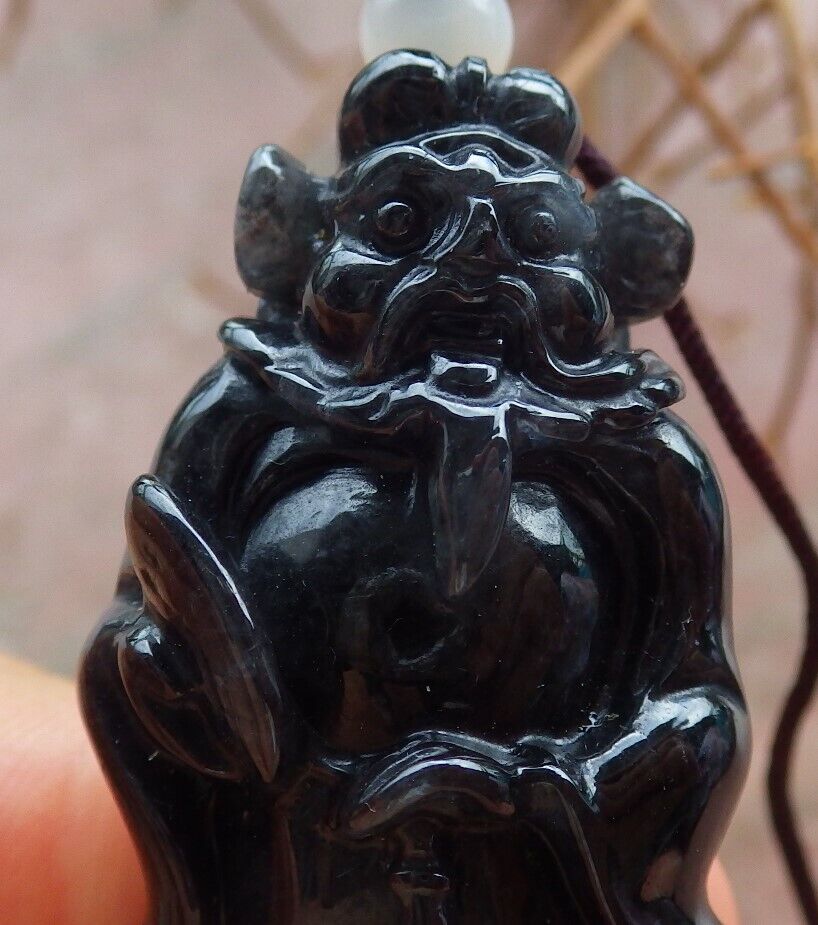 Certified Black Burma Natural A Jade jadeite pendant Zhong Kui God Fan 钟馗 526065  TN