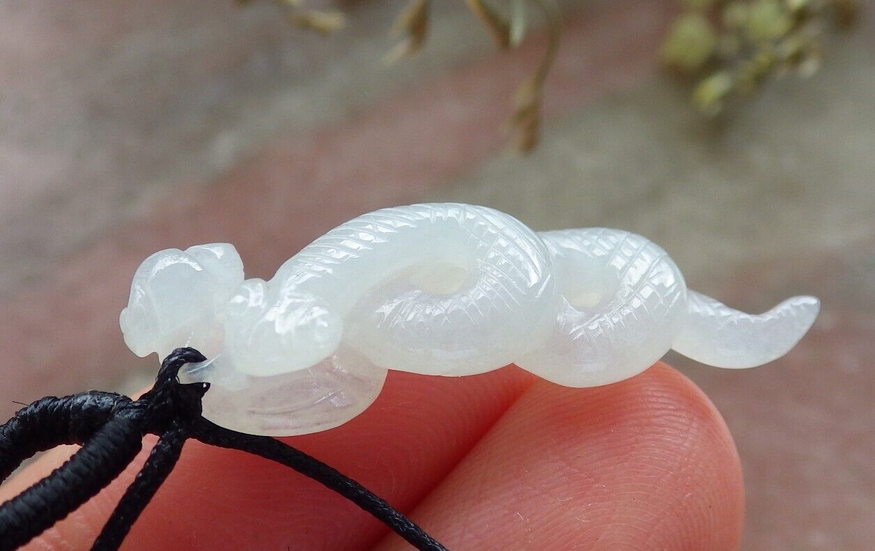Certified Icy Pale Green Burma 100% Natural A Jade jadeite pendant Snake Money Coin Ruyi Necklace 招财蛇 573884 TN