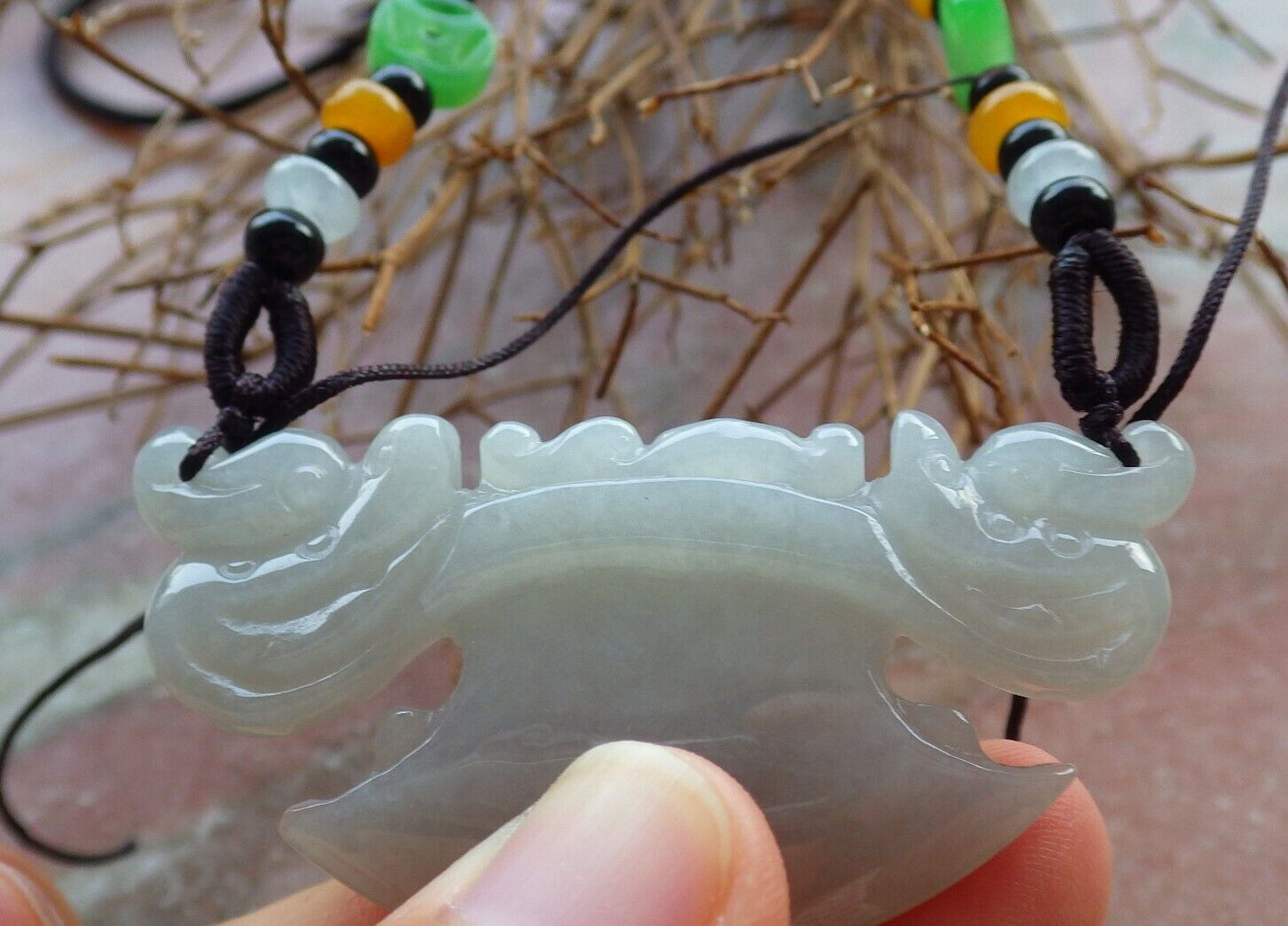 Certified Pale Lavender Green 100% Natural A Jade jadeite Pendant Dragon Axe Necklace 龙斧头 530054  TN