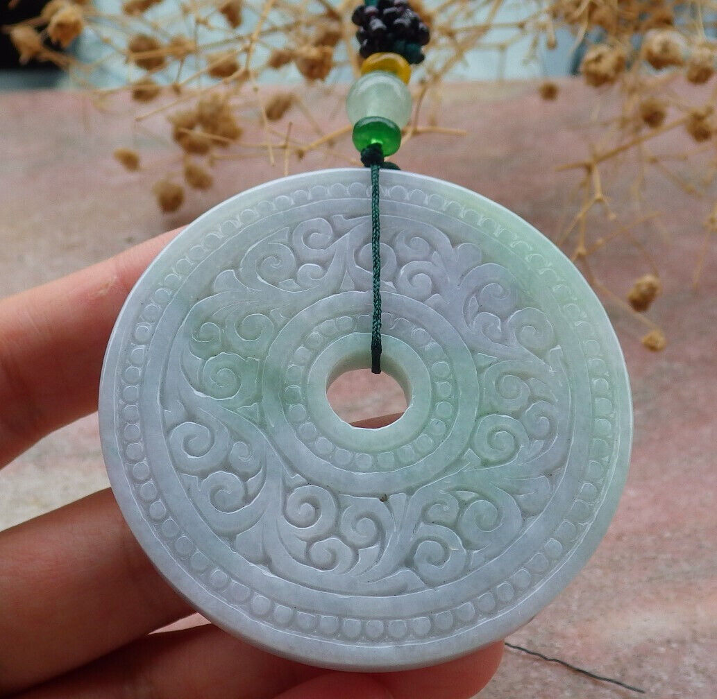Certified Lavender Green Burma 100% Natural A Jade jadeite Pendant Ruyi Circle Necklace 平安扣 636850  TN