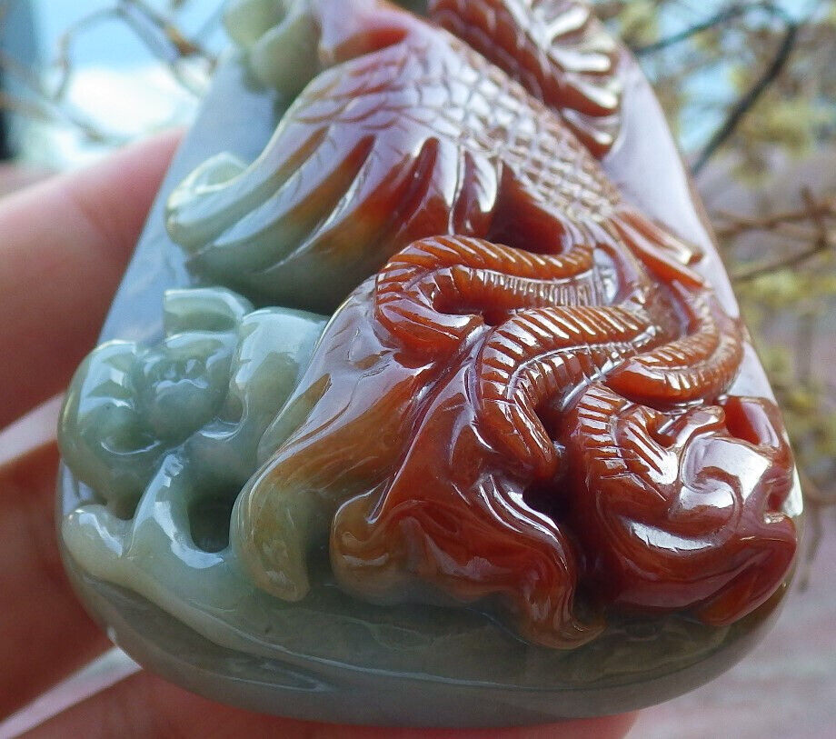 Certified Red Green Burma 100% Natural A Jade jadeite Pendant Phoenix Flower Necklace 凤凰 633050  TN