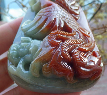 Certified Red Green Burma 100% Natural A Jade jadeite Pendant Phoenix Flower Necklace 凤凰 633050  TN