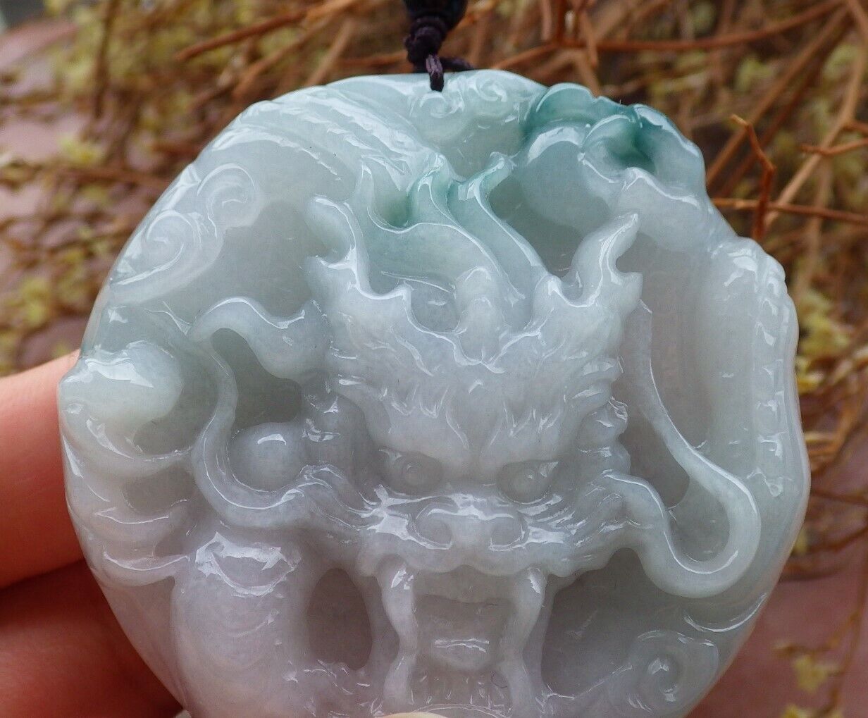 Certified Green Pale Lavender 100% Natural A Jade jadeite Pendant Dragon Bead Necklace 生意兴隆 524976  TN