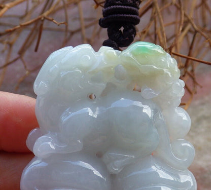 Certified Green 100% Natural A Jade jadeite Pendant Dragon Pi Xiu Frog Toad Money Coin Necklace 风水貔貅 529016  TN