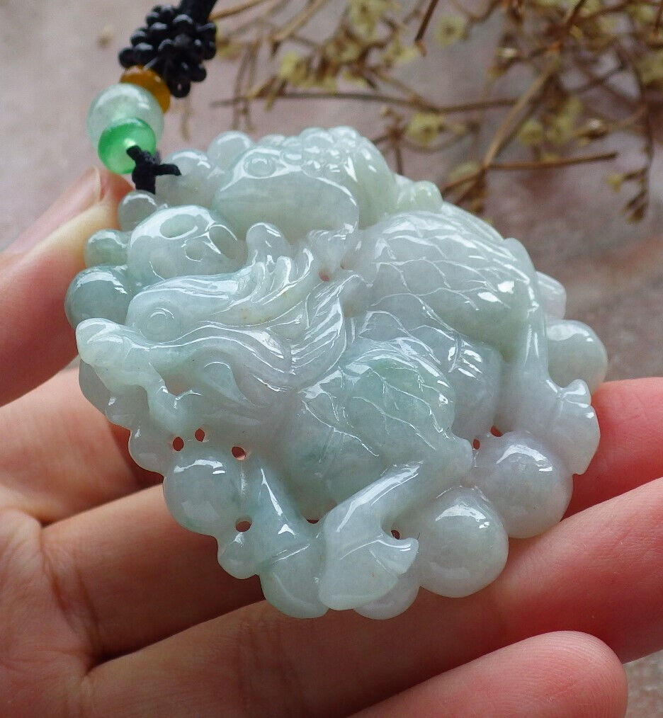 Certified Green Burma 100% Natural A Jade jadeite Pendant Dragon Kai Lun Frog Toad Coin Ruyi Necklace 633563  TN