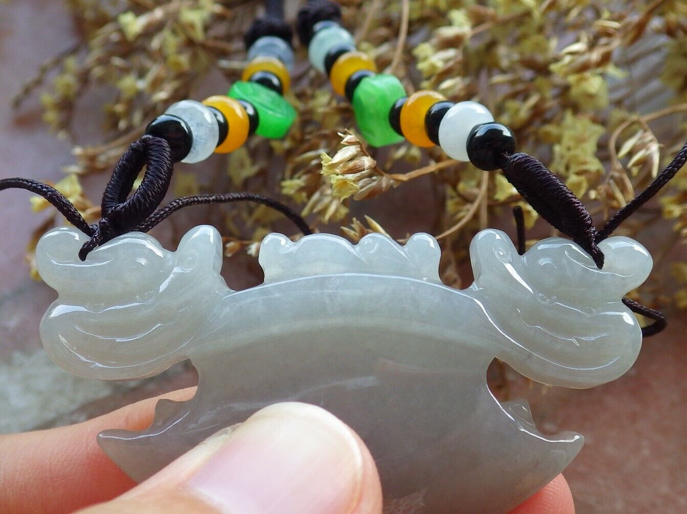 Certified Pale Lavender Green 100% Natural A Jade jadeite Pendant Dragon Axe Necklace 龙斧头 530019  TN