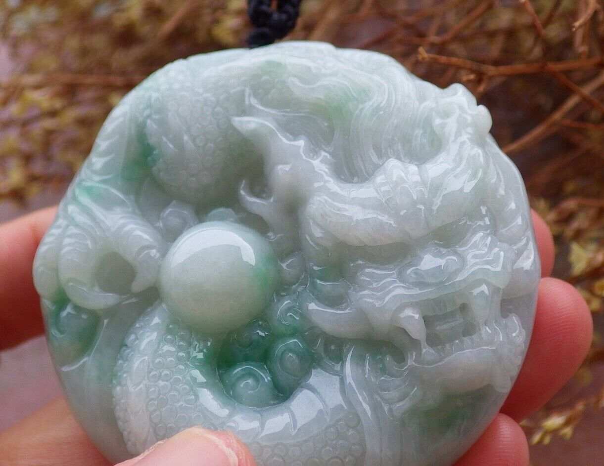 Certified Green 100% Natural A Jade jadeite Pendant Dragon Bead Necklace 生意兴隆 528146  TN