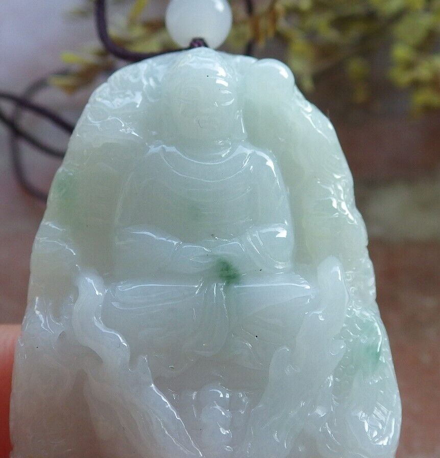 Certified Green Burma 100% Natural A Jade jadeite Pendant Sakyamuni Buddha God 5 Dragon Necklace 574365 TN