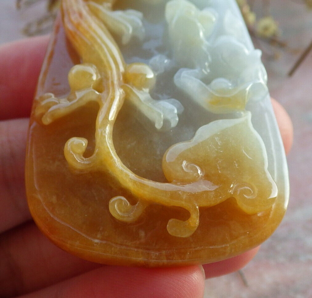 Certified Yellow Burma 100% Natural A Jade jadeite Pendant Dragon Pi Xiu Mouse Rat Ruyi Bead Necklace 风水貔貅 634137  TN