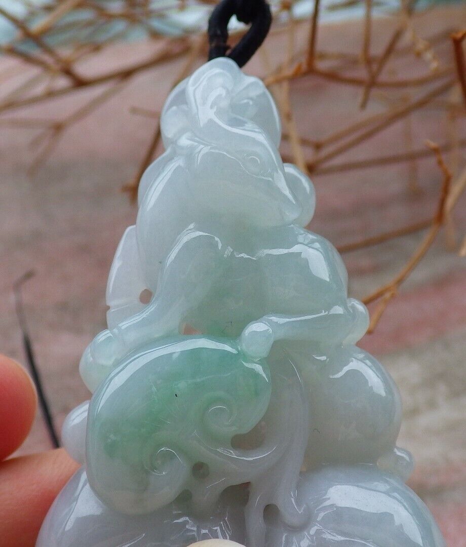 Certified Green 100% Natural A Jade jadeite Pendant Deer Peach Lotus Flower Ruyi Coin Necklace 福禄寿 520730  TN