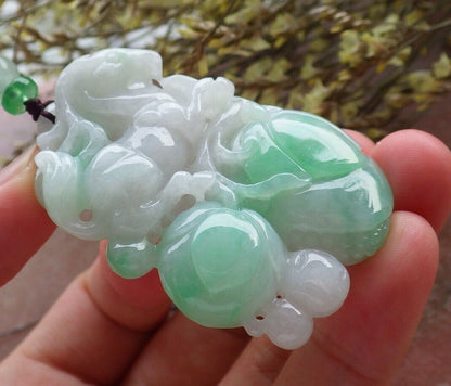 Certified Green Burma 100% Natural A Jade jadeite Pendant Horse Peach Coin Necklace 马到功成 574026 TN