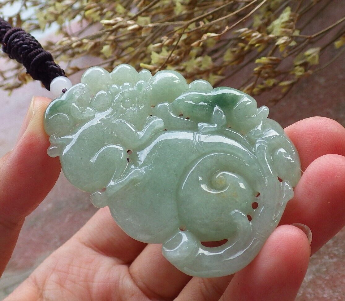 Certified Green Burma 100% Natural A Jade jadeite Pendant Frog Toad Coin Ruyi Necklace 招财蟾 574748 TN