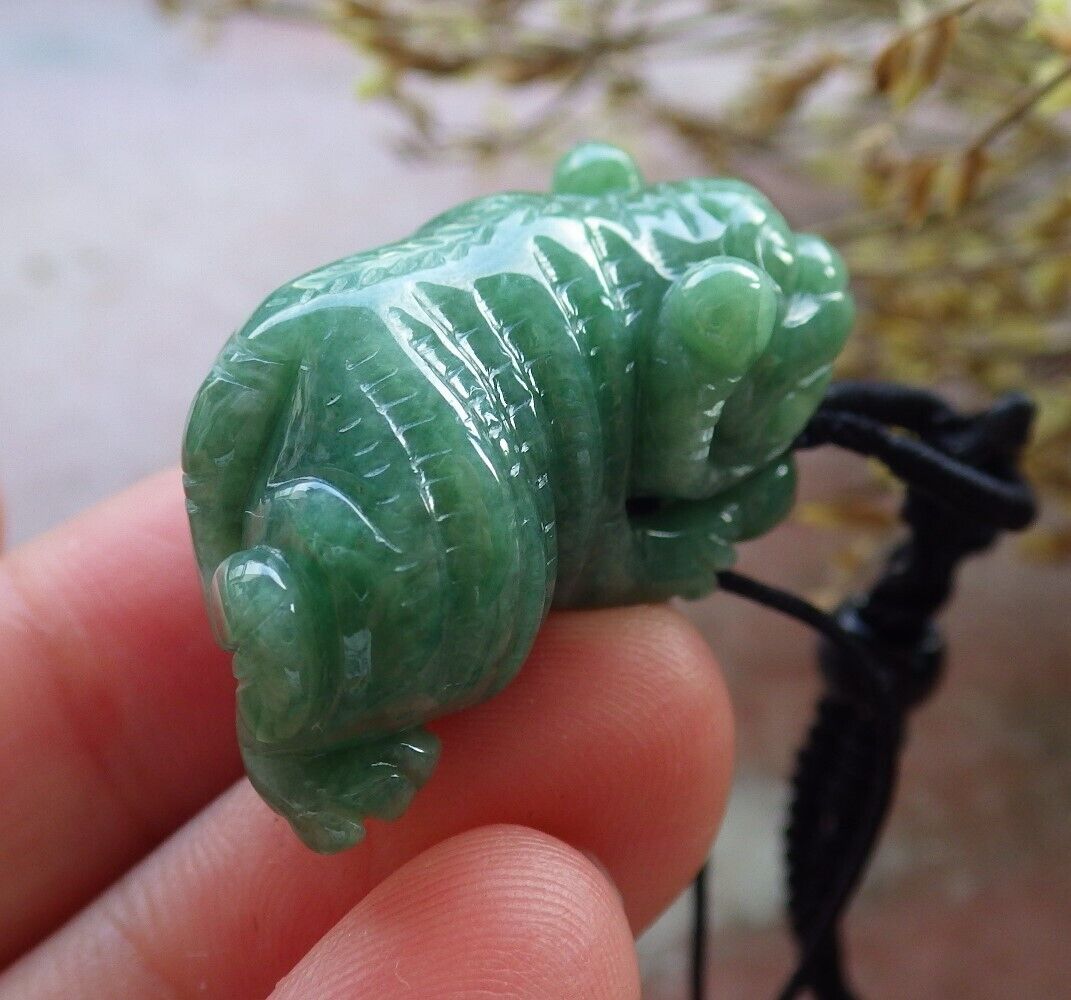 Certified Icy Green Burma 100% Natural A Jade jadeite Pendant Tiger Bead 虎虎生威 574777 TN
